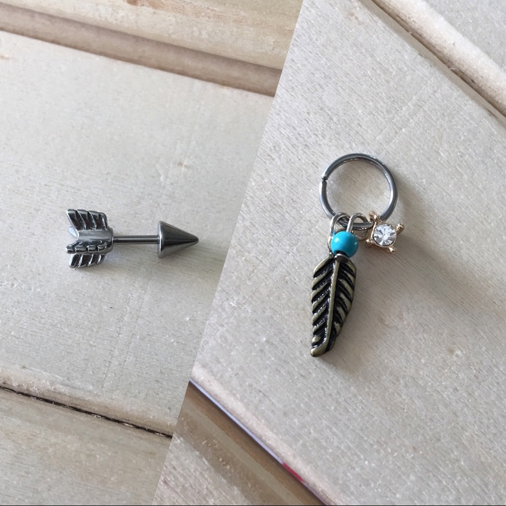 Boho Feather Arrow Cartilage Earring Set